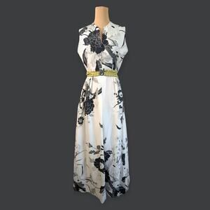 60s 70s Dimonelli A-Line Maxi Dress Floral Y-Neck Women's size 10